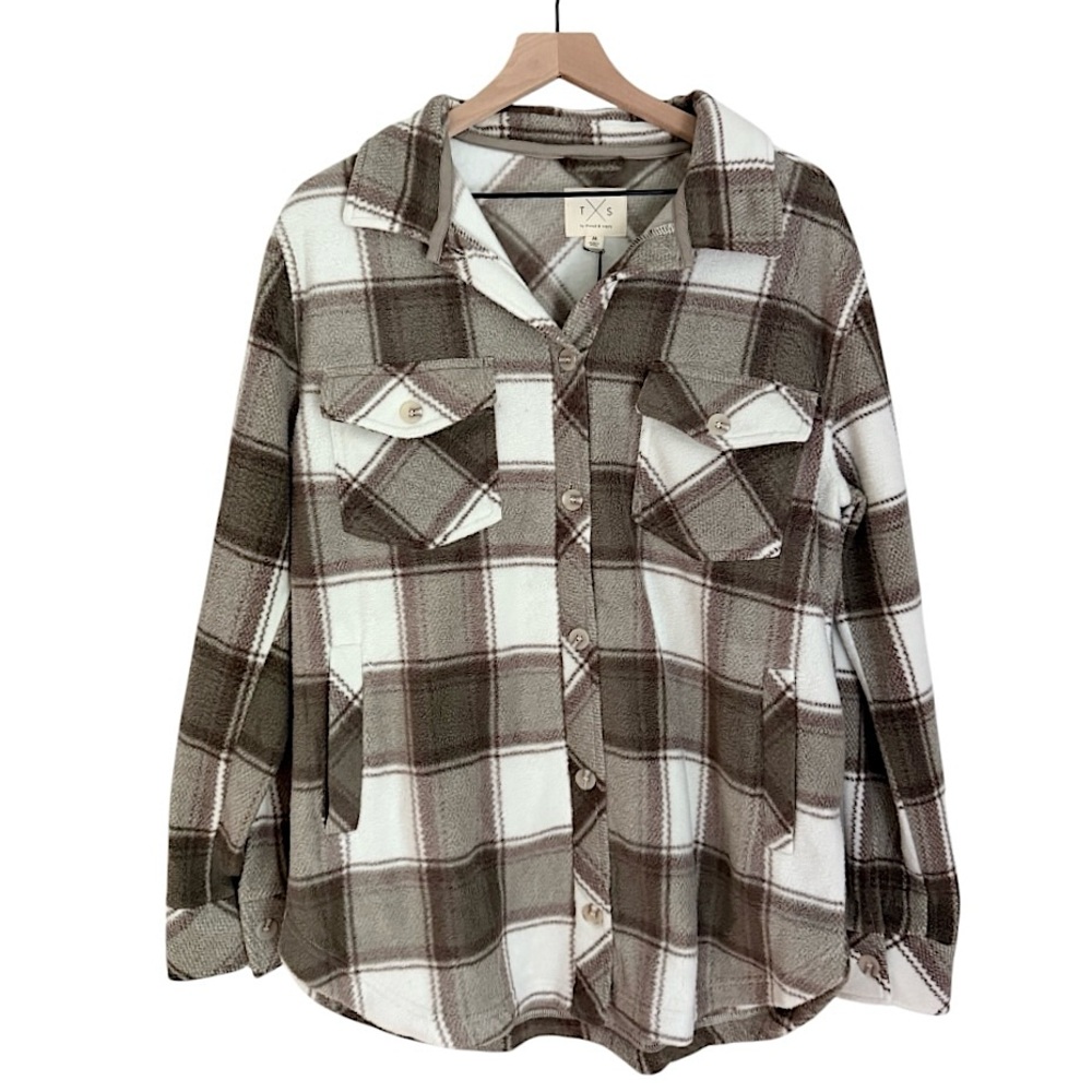 NWT Thread & Supply Women’s Tullis Shacket Jacket Plaid Brown White Size Medium